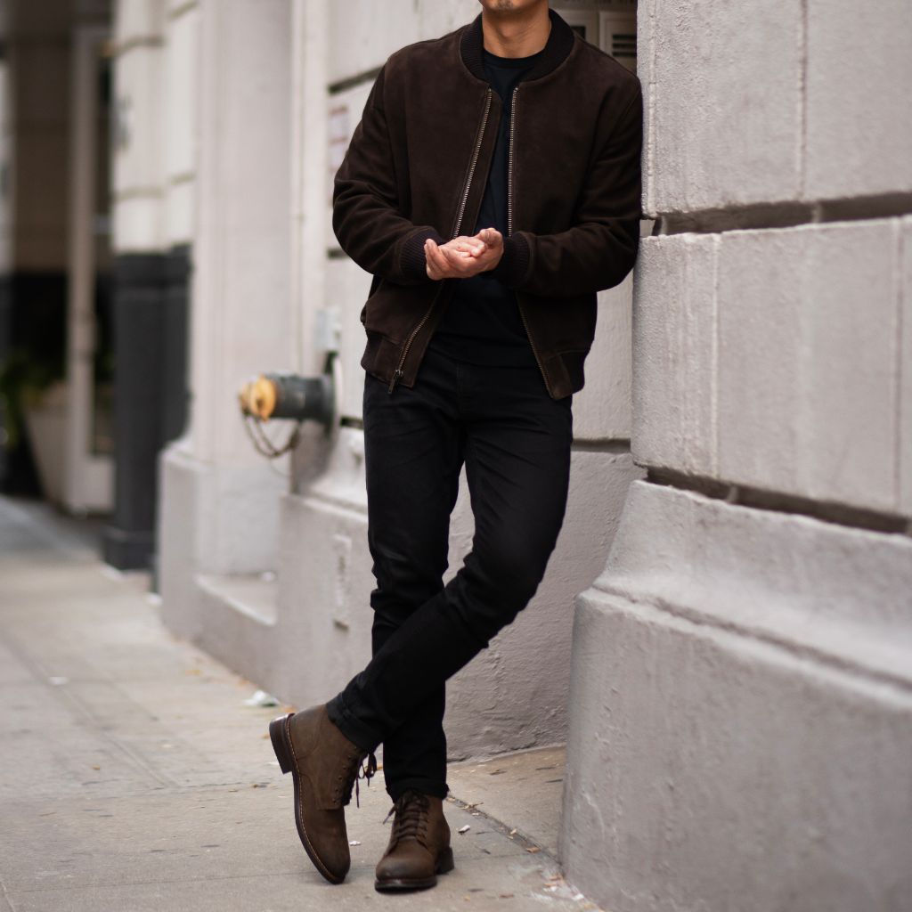 Men's Espresso Suede Bomber Jacket