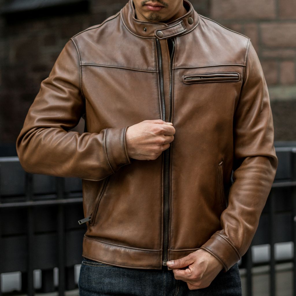 Stylish Walnut Racer Leather Jacket for Men