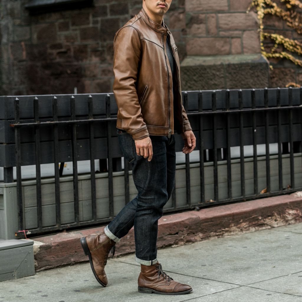 Stylish Walnut Racer Leather Jacket for Men