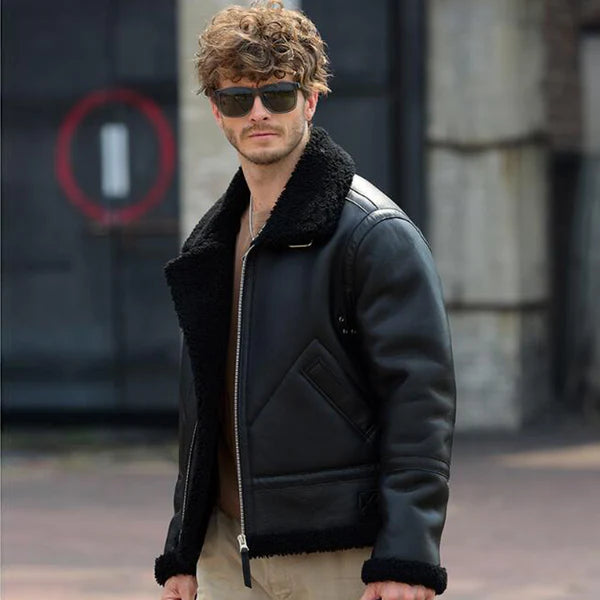 Men s Black Shearling Jacket Limited Edition Exclusive Luxurious Leather Tales