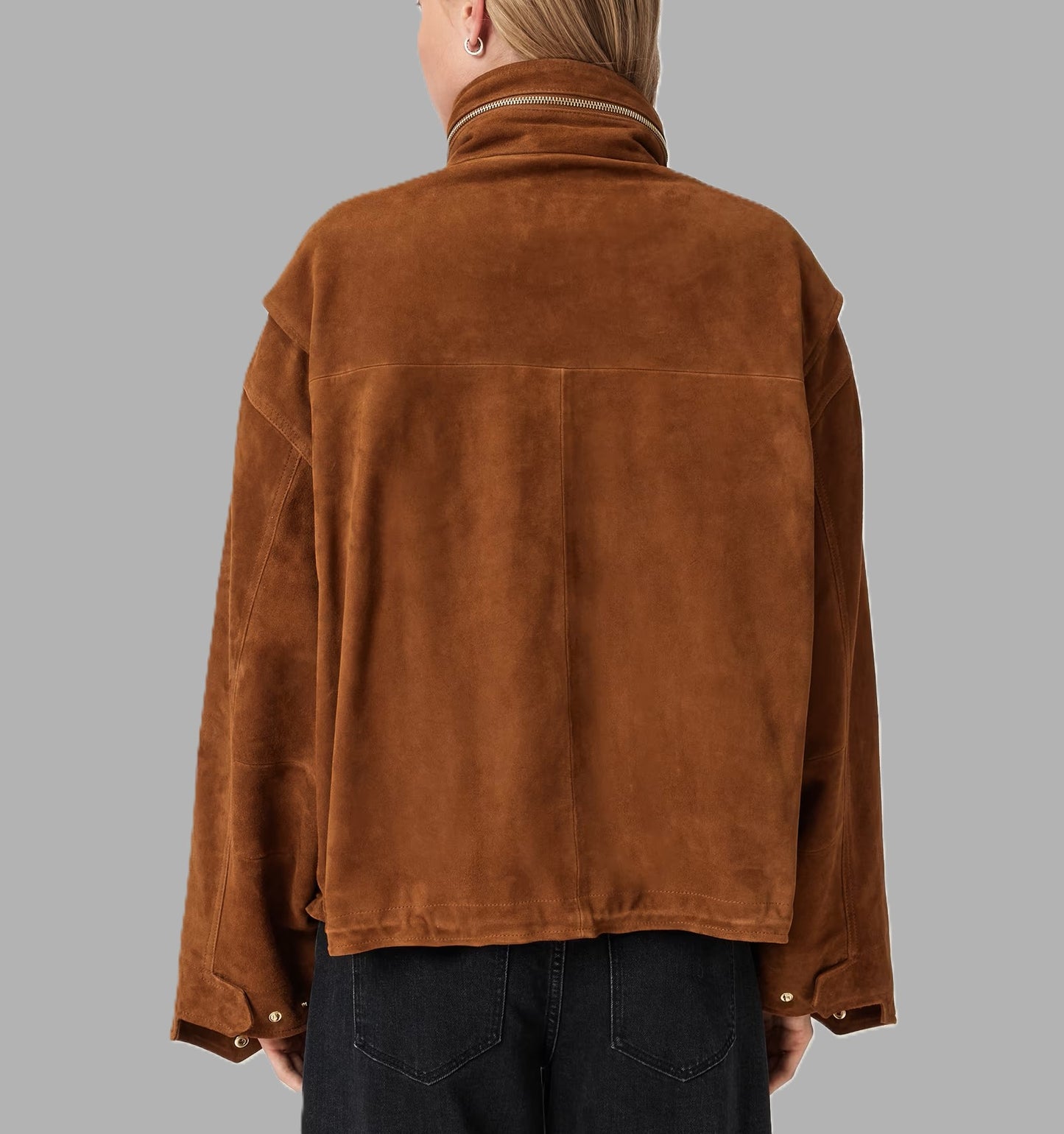 Women’s Funnel Neck Suede Leather Jacket |