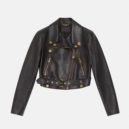 Black Sheepskin Leather Biker Jacket