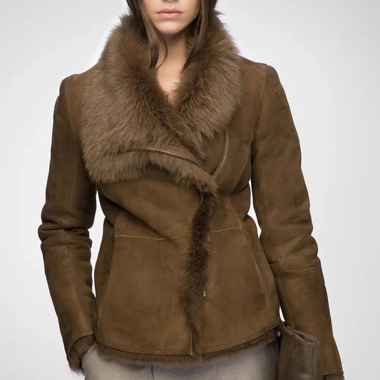 Stylish Tobacco Shearling Jacket