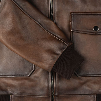 Vintage Leather Flight Jacket with Shearling Collar