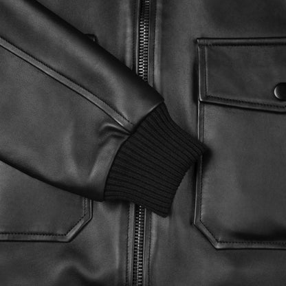 Black Leather Flight Jacket with Shearling Collar