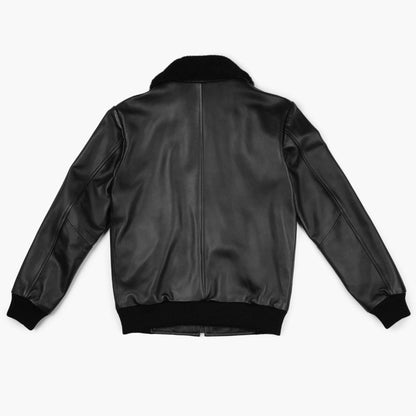 Black Leather Flight Jacket with Shearling Collar