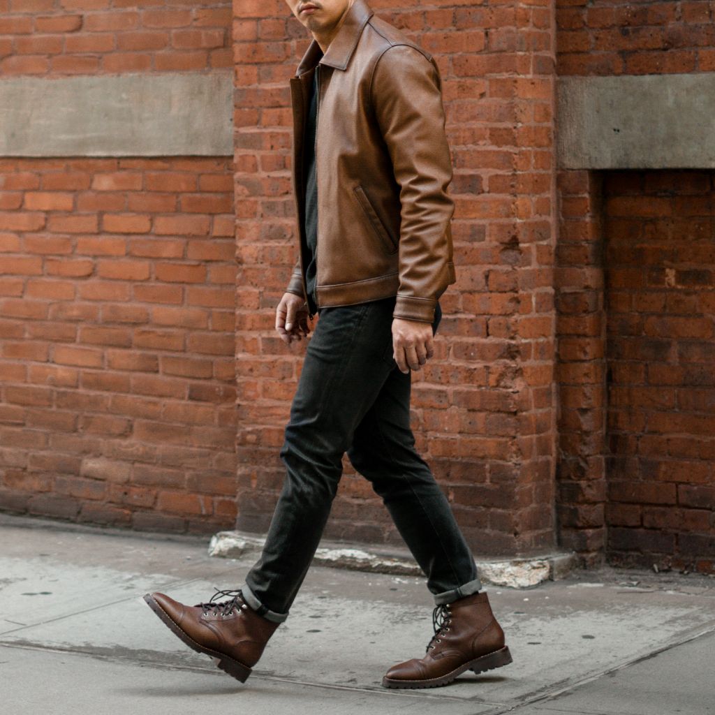 Walnut Brown Sheepskin Leather Jacket with Classic Collar