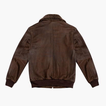 Tobacco Leather Flight Jacket with Shearling Collar