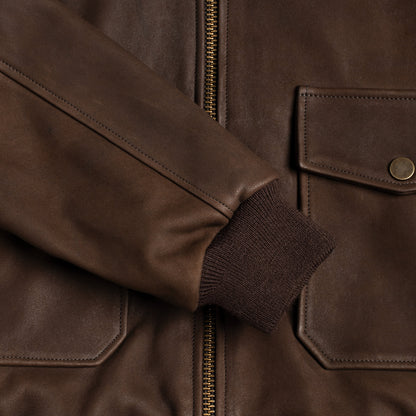 Tobacco Leather Flight Jacket with Shearling Collar