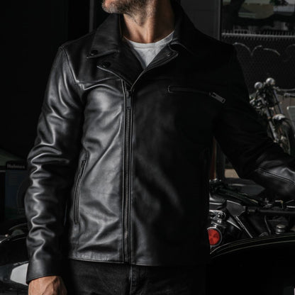 Classic Black Motorcycle Leather Jacket for Men