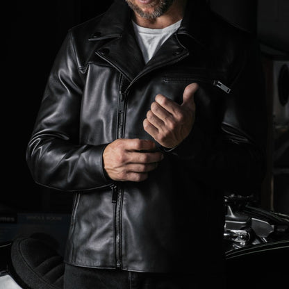 Classic Black Motorcycle Leather Jacket for Men