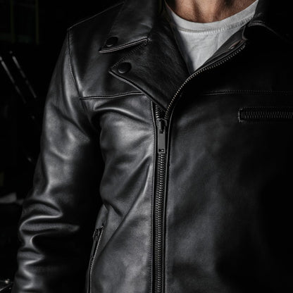 Classic Black Motorcycle Leather Jacket for Men