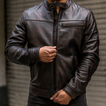 Men's Coffee Brown Leather Racer Jacket