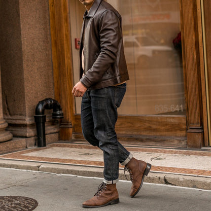 Dark Brown Sheepskin Leather Jacket with Classic Collar