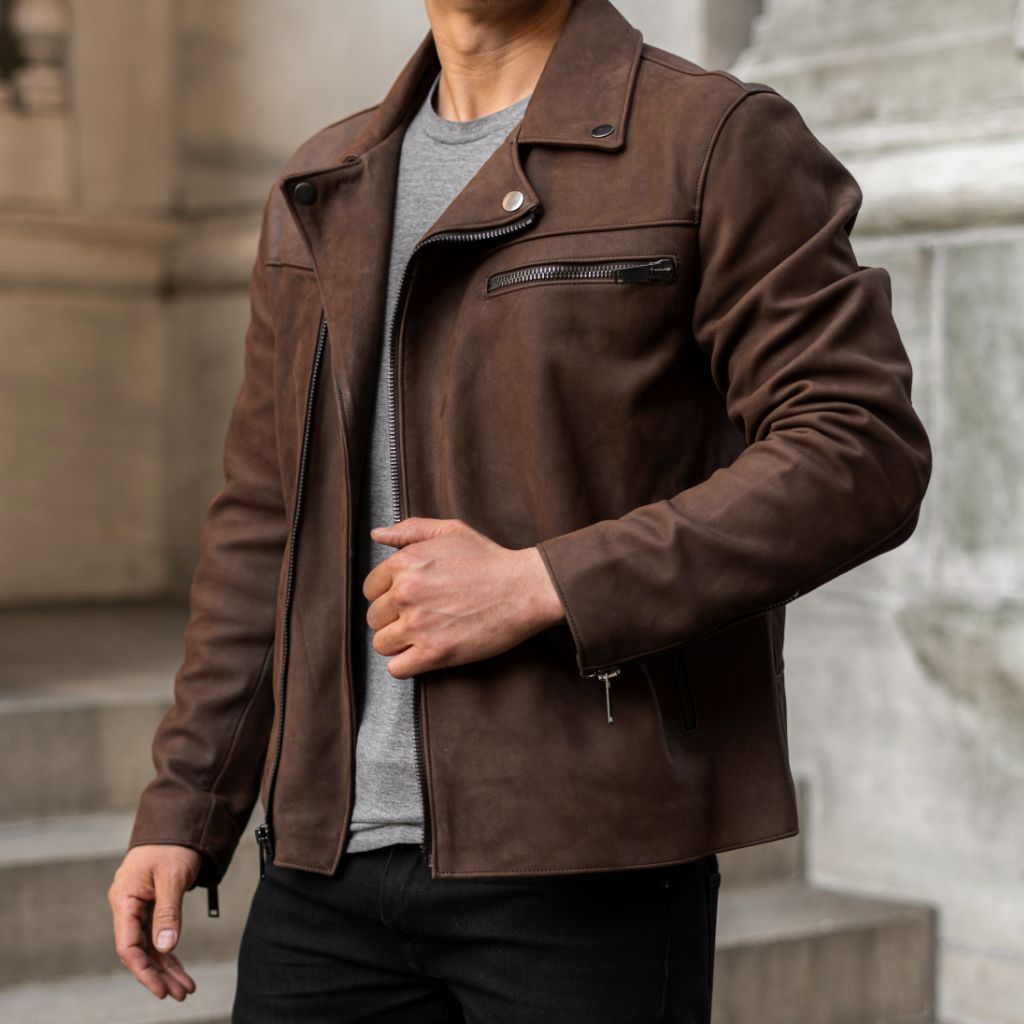 Bold Tobacco Motorcycle Leather Jacket for Men