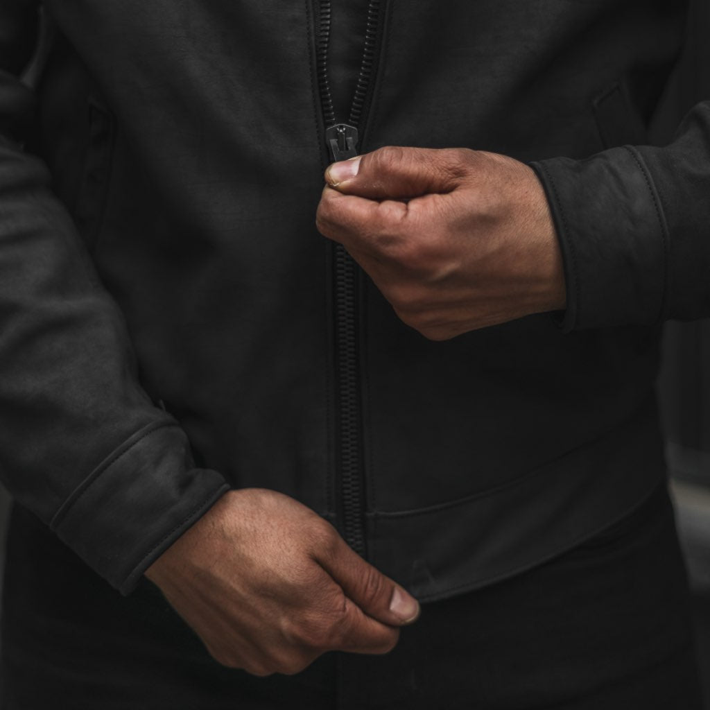 Men's Black Matte Racer Jacket - Sleek & Minimalist