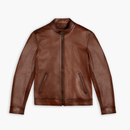 Men's Brandy Color Racer Jacket - Rich & Stylish