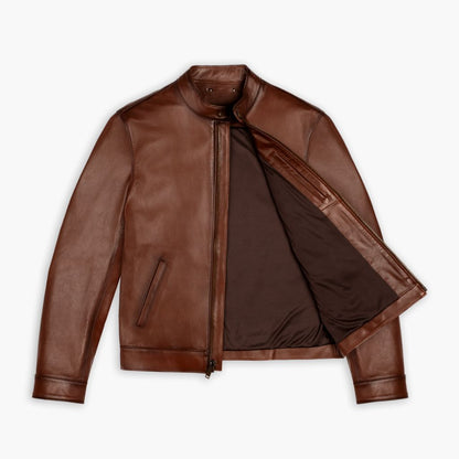 Men's Brandy Color Racer Jacket - Rich & Stylish