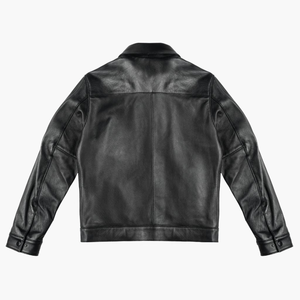 Black Sheepskin Leather Jacket with Classic Collar