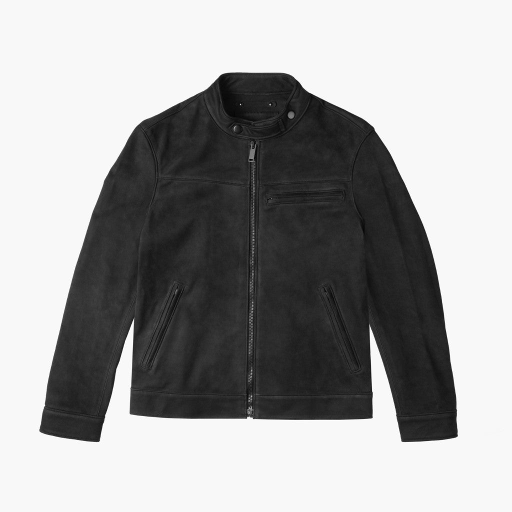 Black Matte Racer Leather Jacket for Men