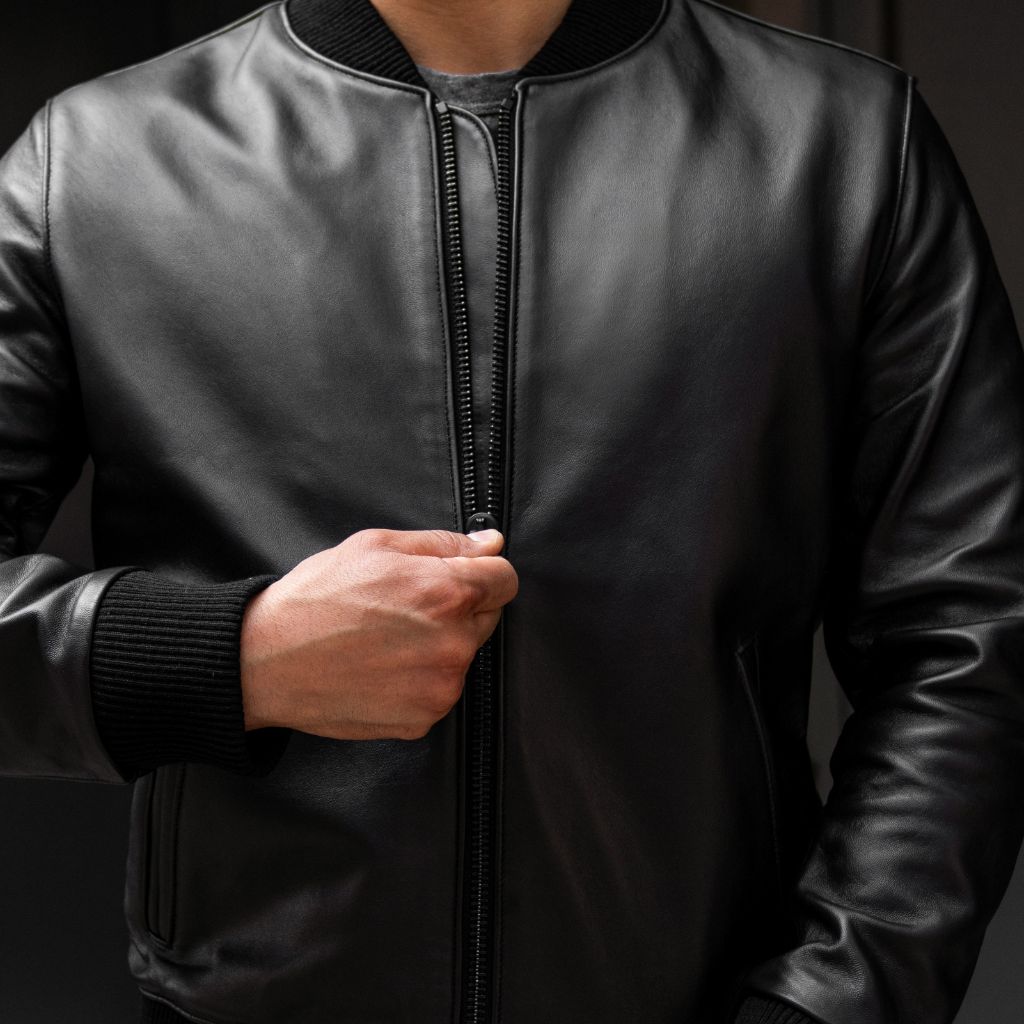 Men's Black Bomber Leather Jacket