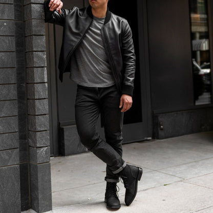 Men's Black Bomber Leather Jacket