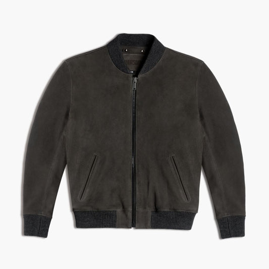 Men's Dark Grey Suede Bomber Leather Jacket