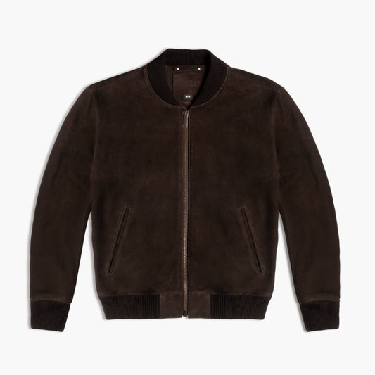 Men's Espresso Suede Bomber Jacket