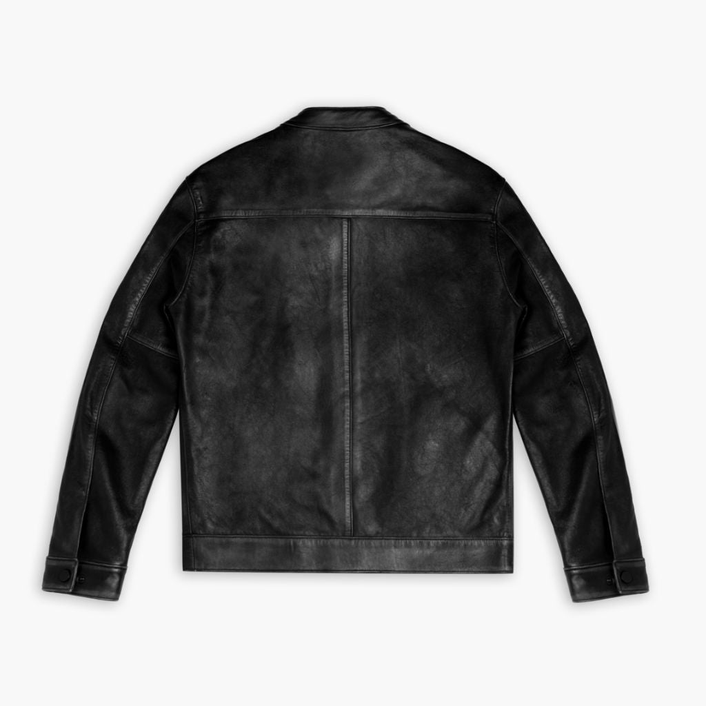 Distressed Racer Leather Jacket for Men | Black Vintage