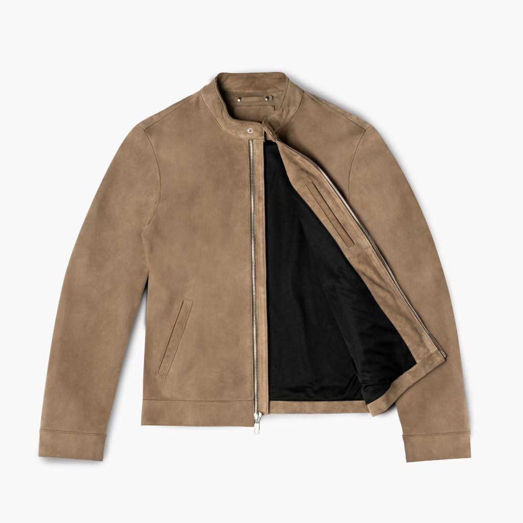 Men's Natural Suede Racer Jacket - Classic & Versatile