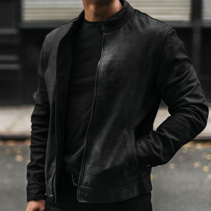 Men's Black Matte Racer Jacket - Sleek & Minimalist