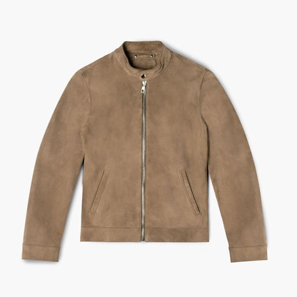 Men's Natural Suede Racer Jacket - Classic & Versatile