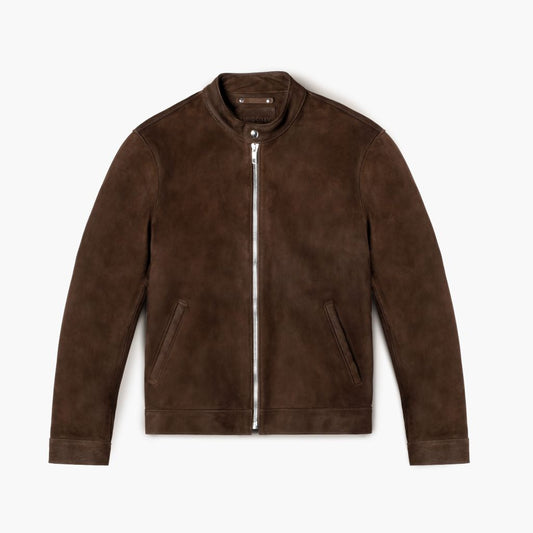 Men's Tobacco Suede Racer Jacket - Rich & Rugged Style