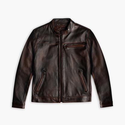 Men's Coffee Brown Leather Racer Jacket