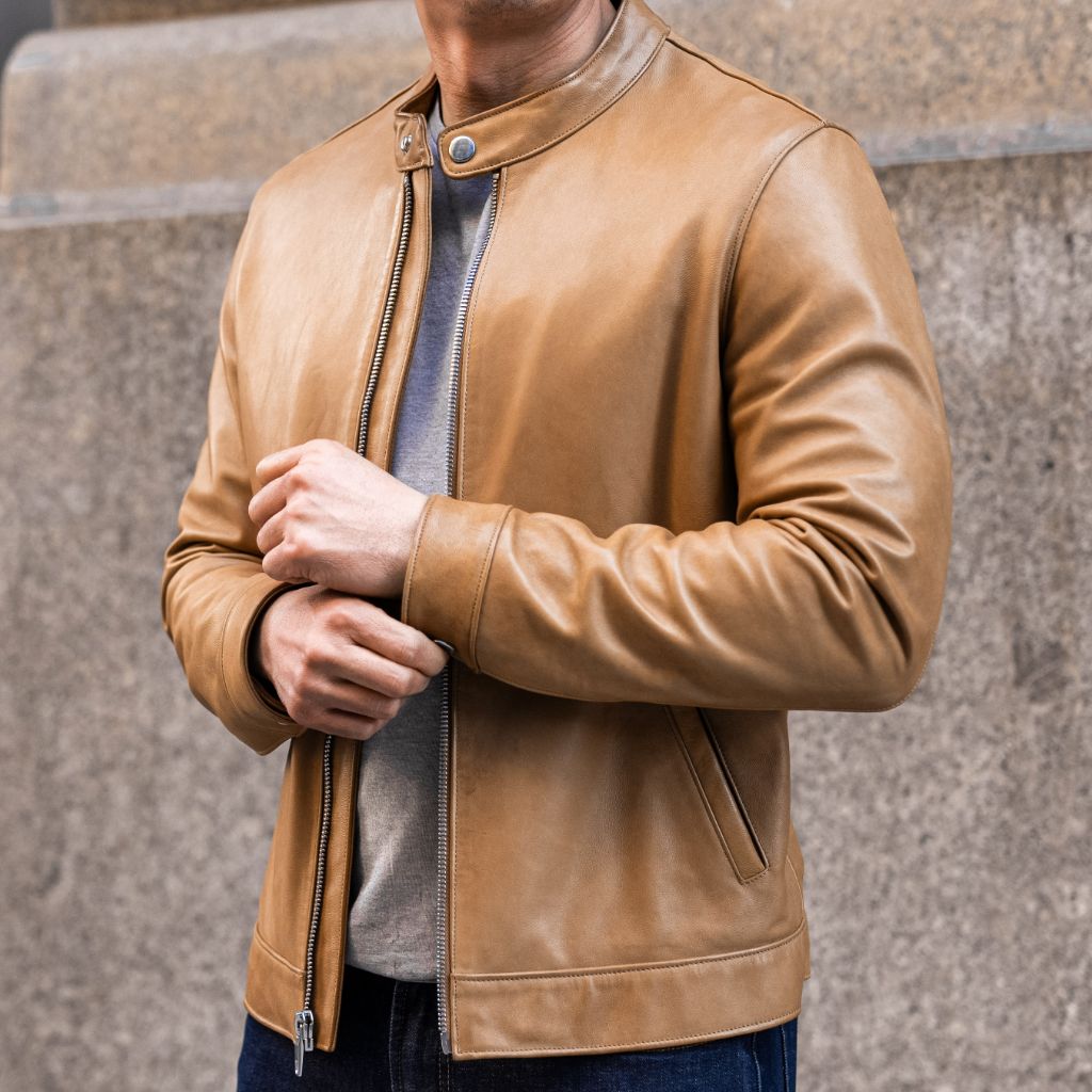 Men's Natural Color Racer Jacket - Effortless & Timeless