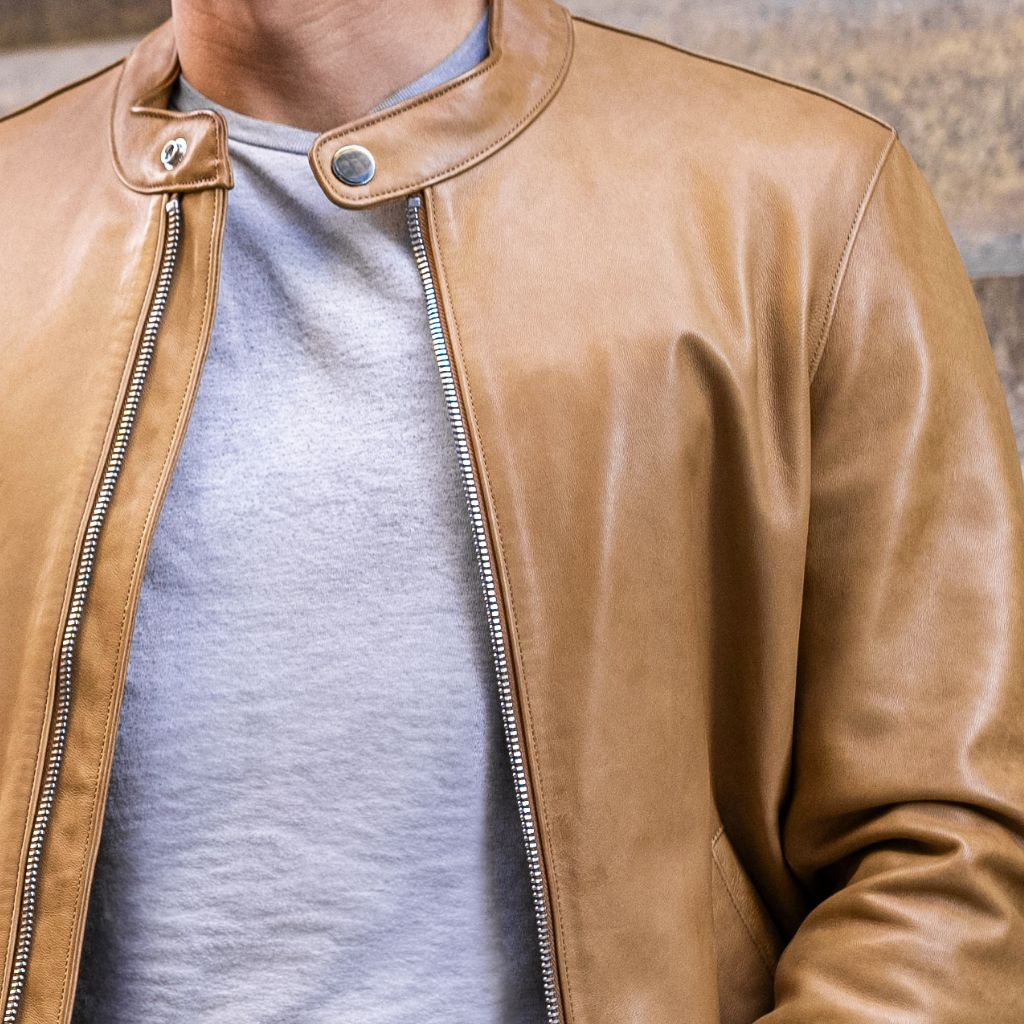 Men's Natural Color Racer Jacket - Effortless & Timeless