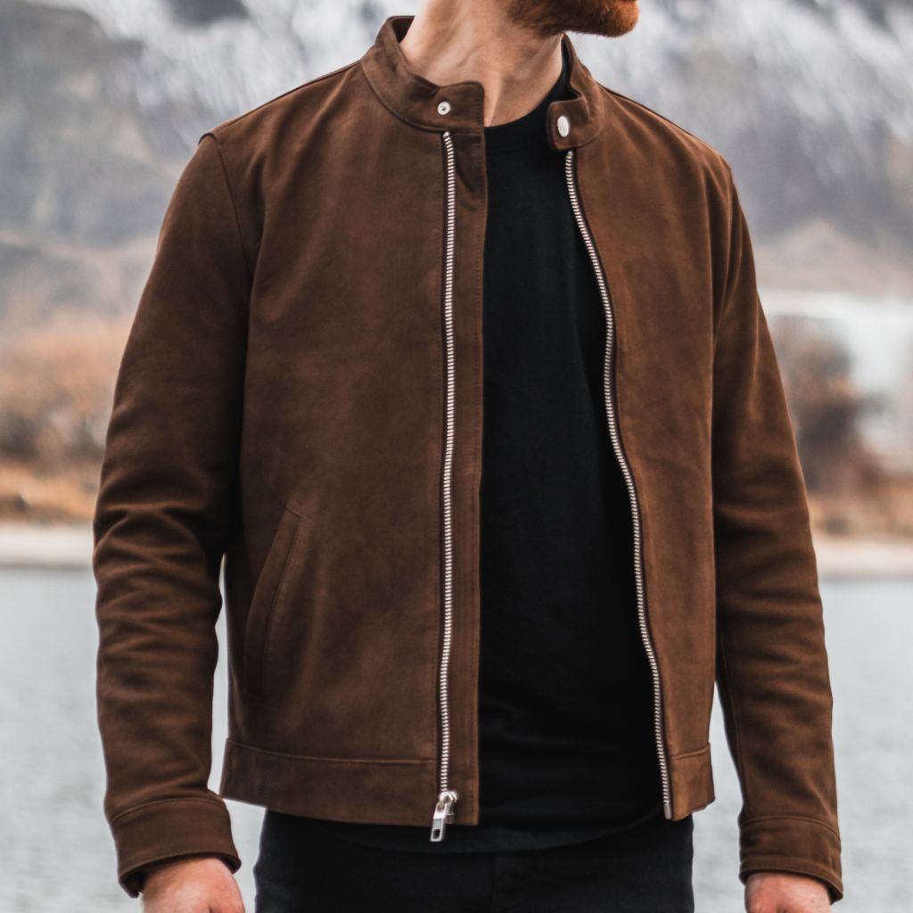 Men's Tobacco Suede Racer Jacket - Rich & Rugged Style