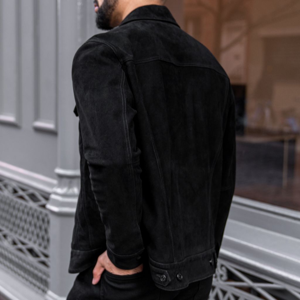 Classic Black Suede Trucker Jacket for Men