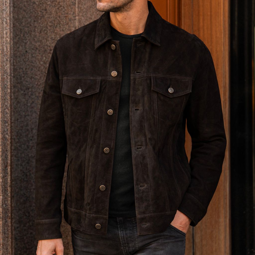 Stylish Chocolate Suede Trucker Jacket for Men