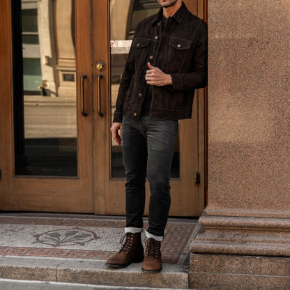 Stylish Chocolate Suede Trucker Jacket for Men