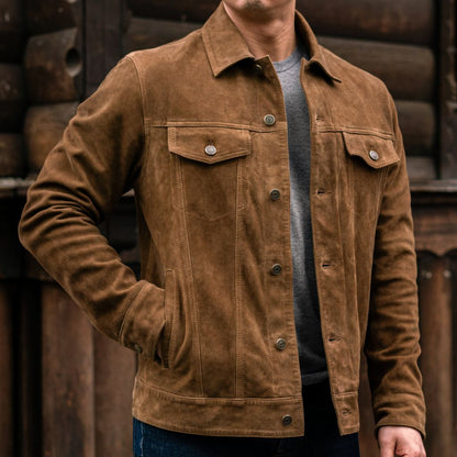 Trendy Dusty Suede Trucker Jacket for Men