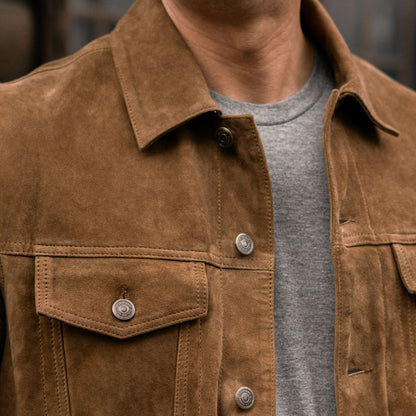 Trendy Dusty Suede Trucker Jacket for Men