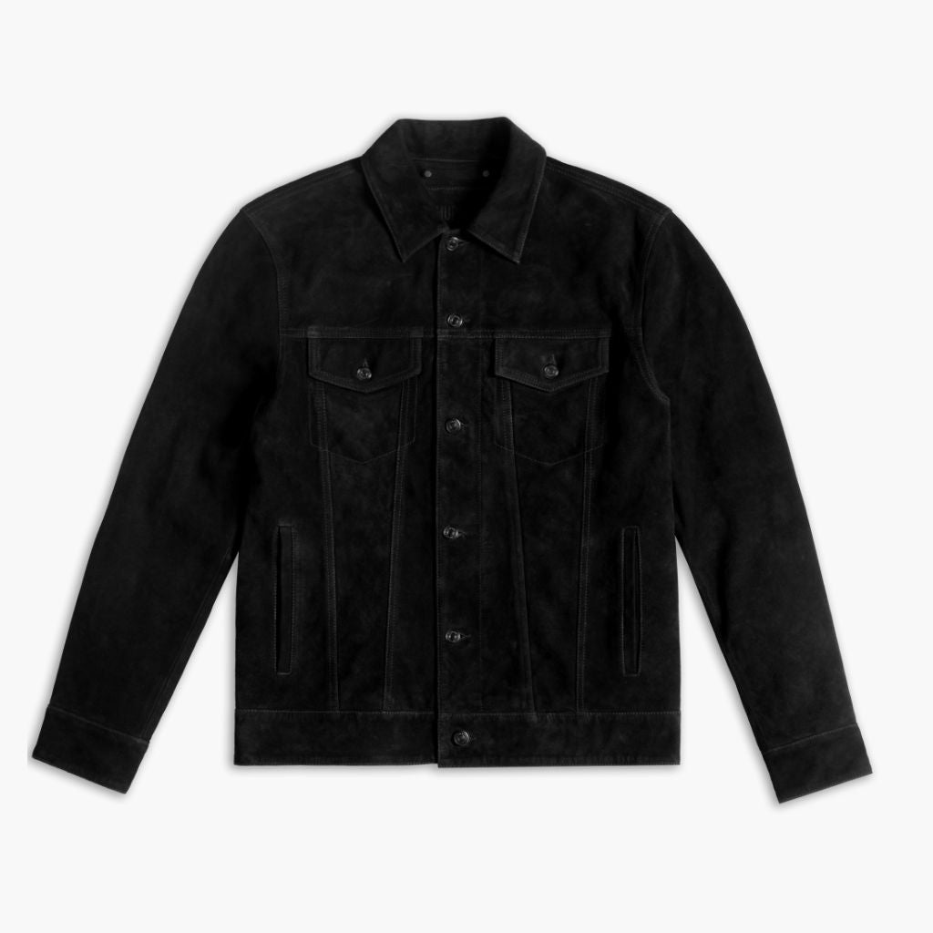 Classic Black Suede Trucker Jacket for Men