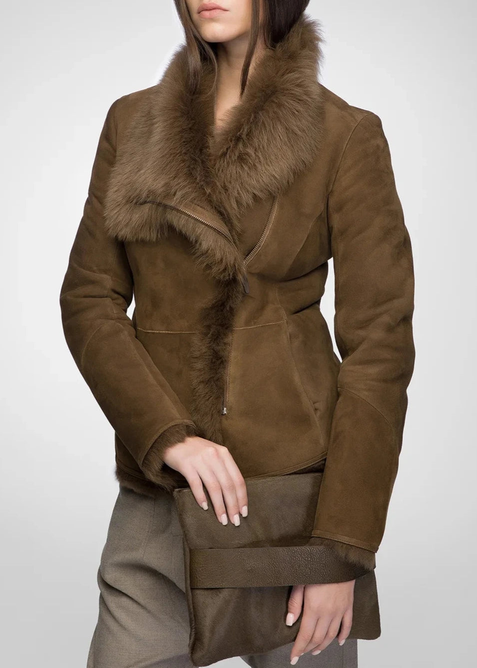 Stylish Tobacco Shearling Jacket