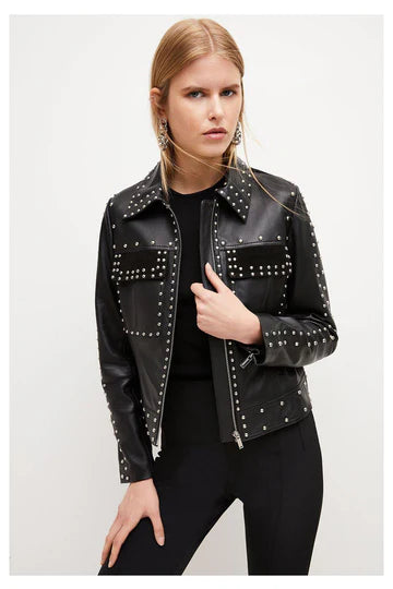 Spiked Studded Leather Biker Jacket