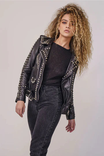 Silver Studded Women's leather Jacket