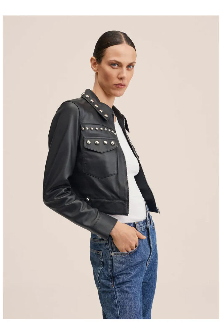 Studded Retro Motorcycle Leather Jacket