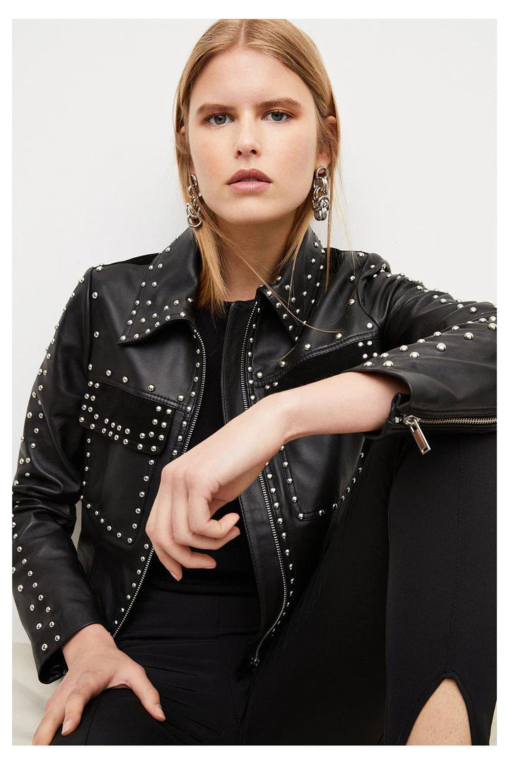 Spiked Studded Leather Biker Jacket