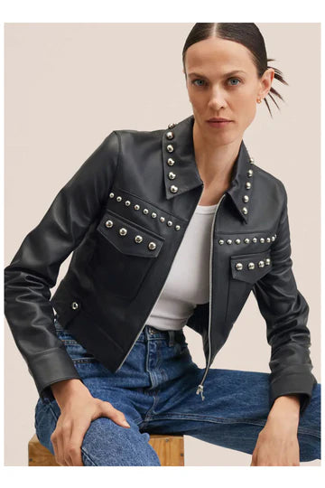 Studded Retro Motorcycle Leather Jacket