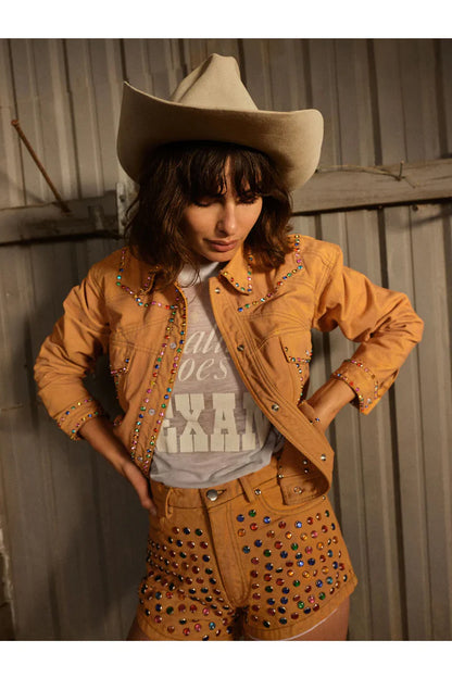 Multi-Color Studded Brown Leather Jacket